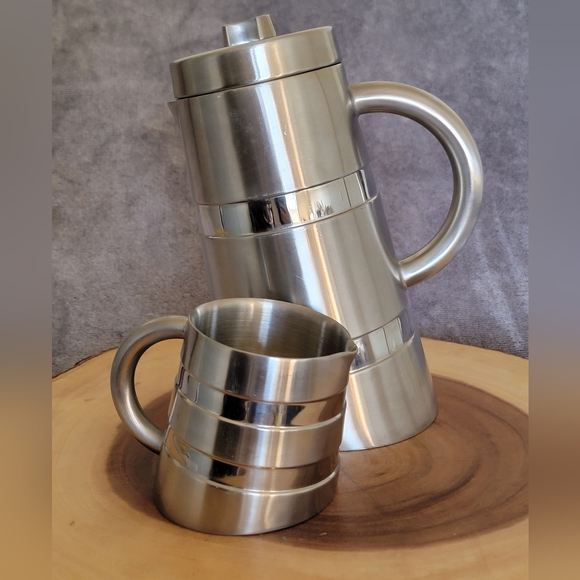 Bonjour Stainless Coffee French Press/Creamer RARE Steampunk Modern Retro - Picture 2 of 16